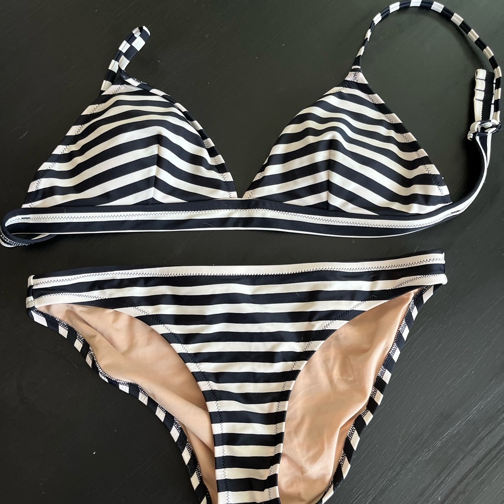 J. Crew Black and White Striped Bikini Bottoms